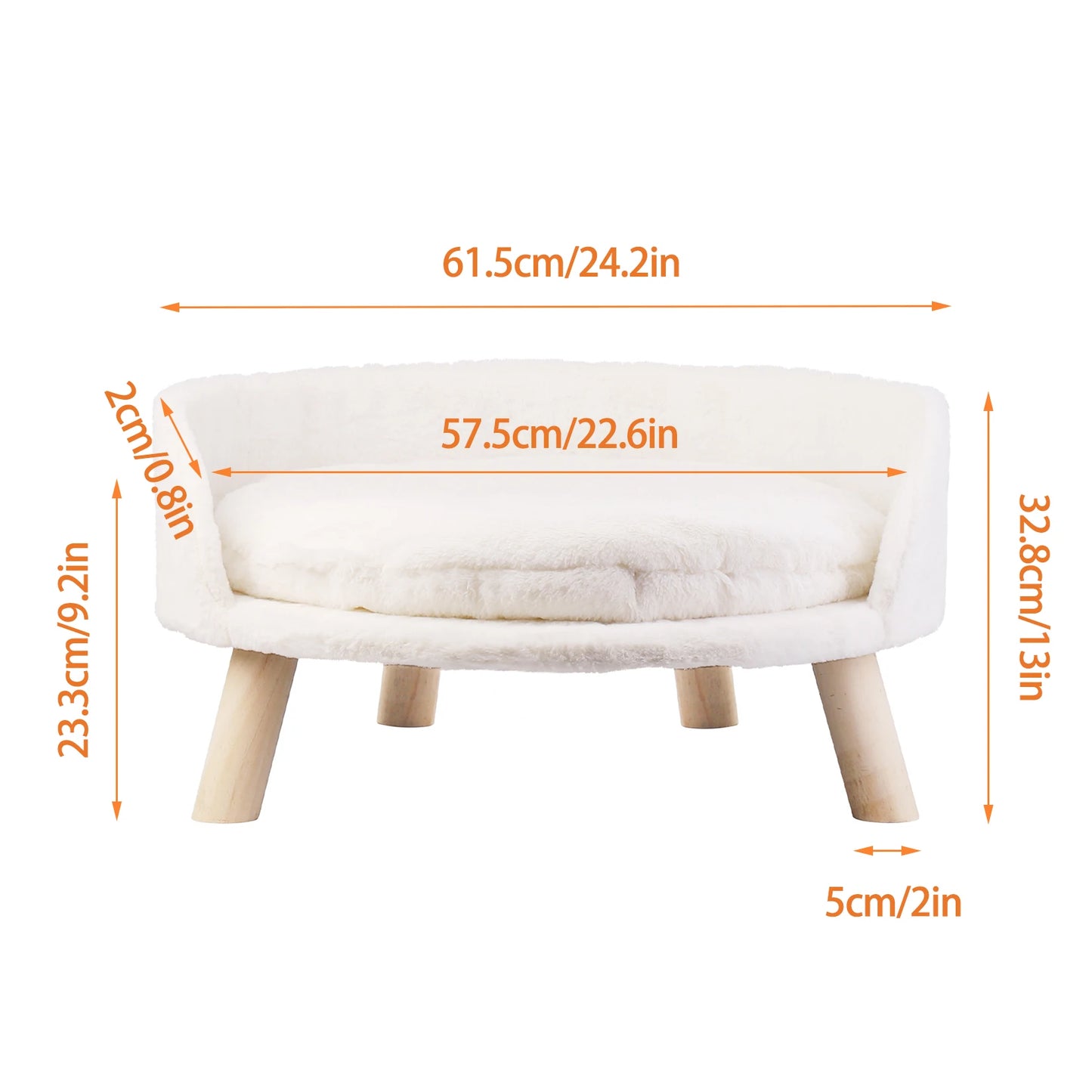 Luxury Soft Cat/Dog Bed, Warm Plush Fabric, Pet Nesting Chair/Bed, Washable Couch Wood Legs with Cushion Pad, For Small Pets