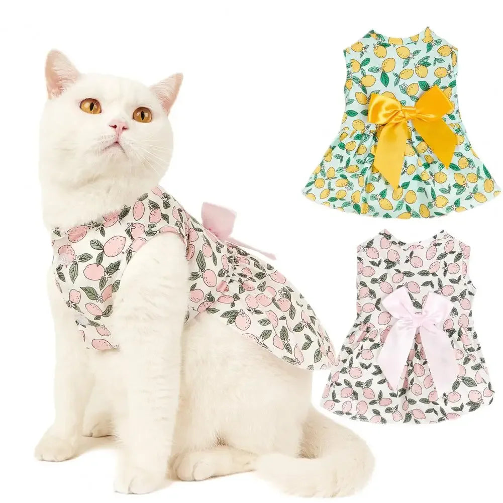 Beautiful Pet Skirt, Decorated Cat/Dog Skirt, Breathable Lemon Printing, Summer Dog Two-Legged Clothes