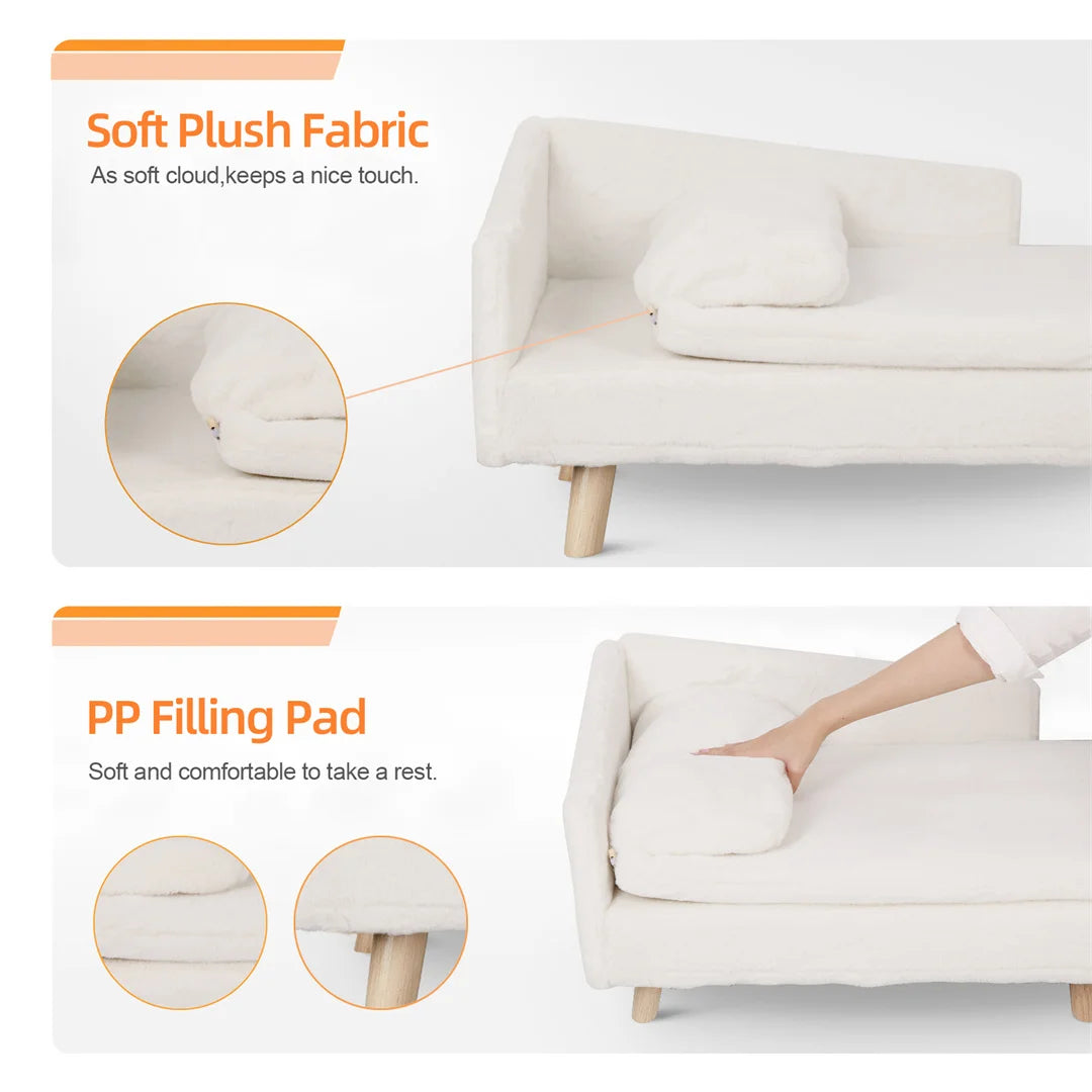 Dog Sofa Bed, Cat Cushion, L-Shape Soft Warm Nesting Couch, with Rubber Wooden Legs
