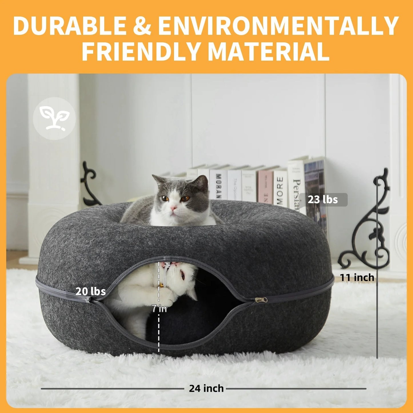 24 Inch Large Donut Cat Bed - Peekaboo Cat Cave for Multiple Cats