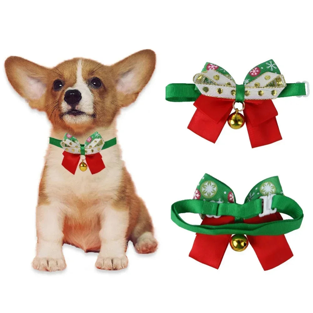 New Year's Christmas Pet Collar with Bell, Cute Bow Tie, Pet Cat Dog Collar, Kitten Puppy Collar, Chihuahua Pug