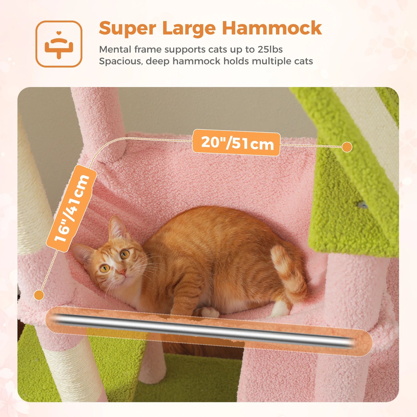 Tall Cat Tree for Large Cat with Large Hammock, Multi-Level Cat Tower with 2 Spacious Condos, Sisal Scratching Posts, Cat Toys