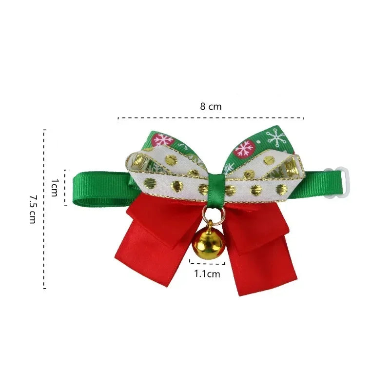 New Year's Christmas Pet Collar with Bell, Cute Bow Tie, Pet Cat Dog Collar, Kitten Puppy Collar, Chihuahua Pug