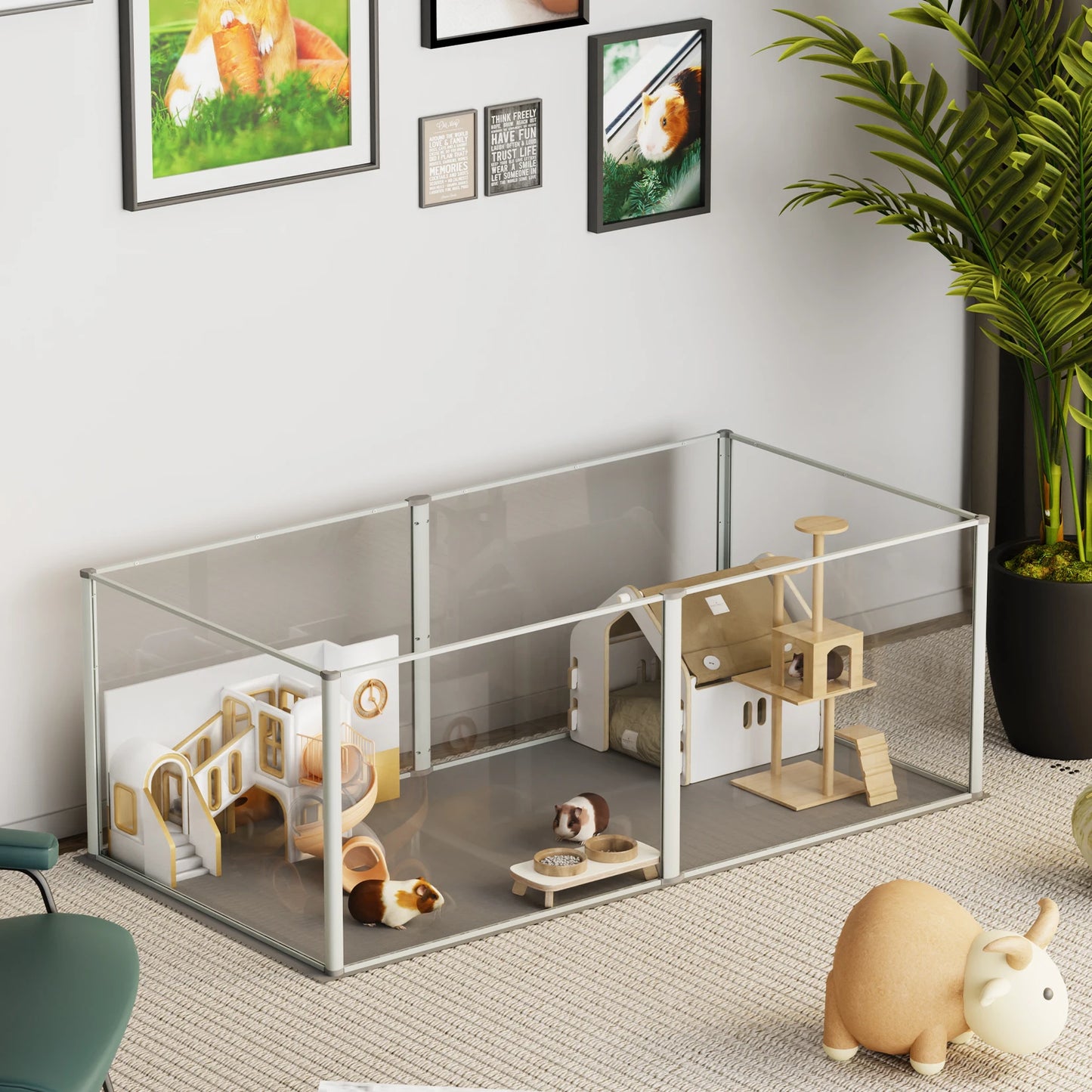 Acrylic Dog Playpen Fence, Pet Clear Exercise Play Pen, Whelping Box with Waterproof Fertility Pad, for Cats, Dogs, Kittens, Puppies
