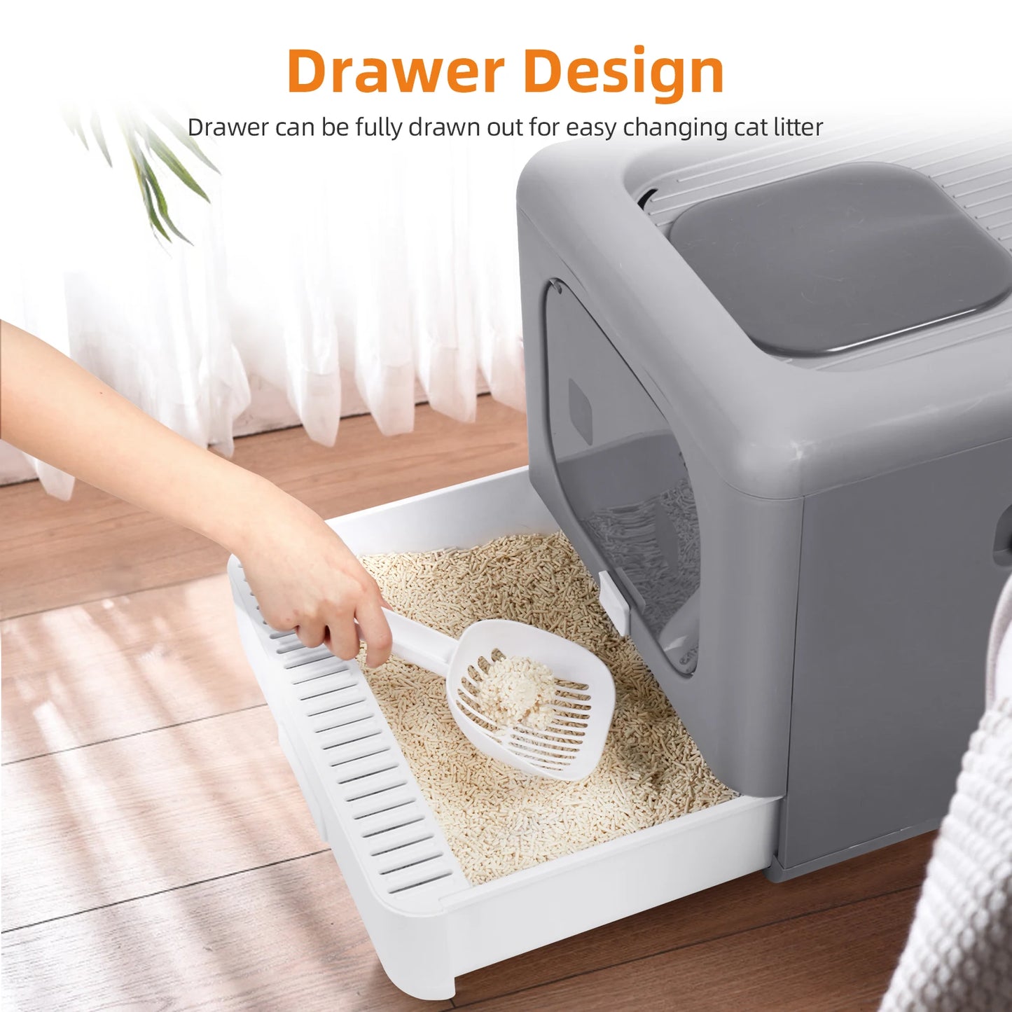 Modern Cat Litter Box, Cat House, Furniture, Detachable Kitten Cat Potty, Self Cleaning Hidden Toilet with Portable Scoop Drawer