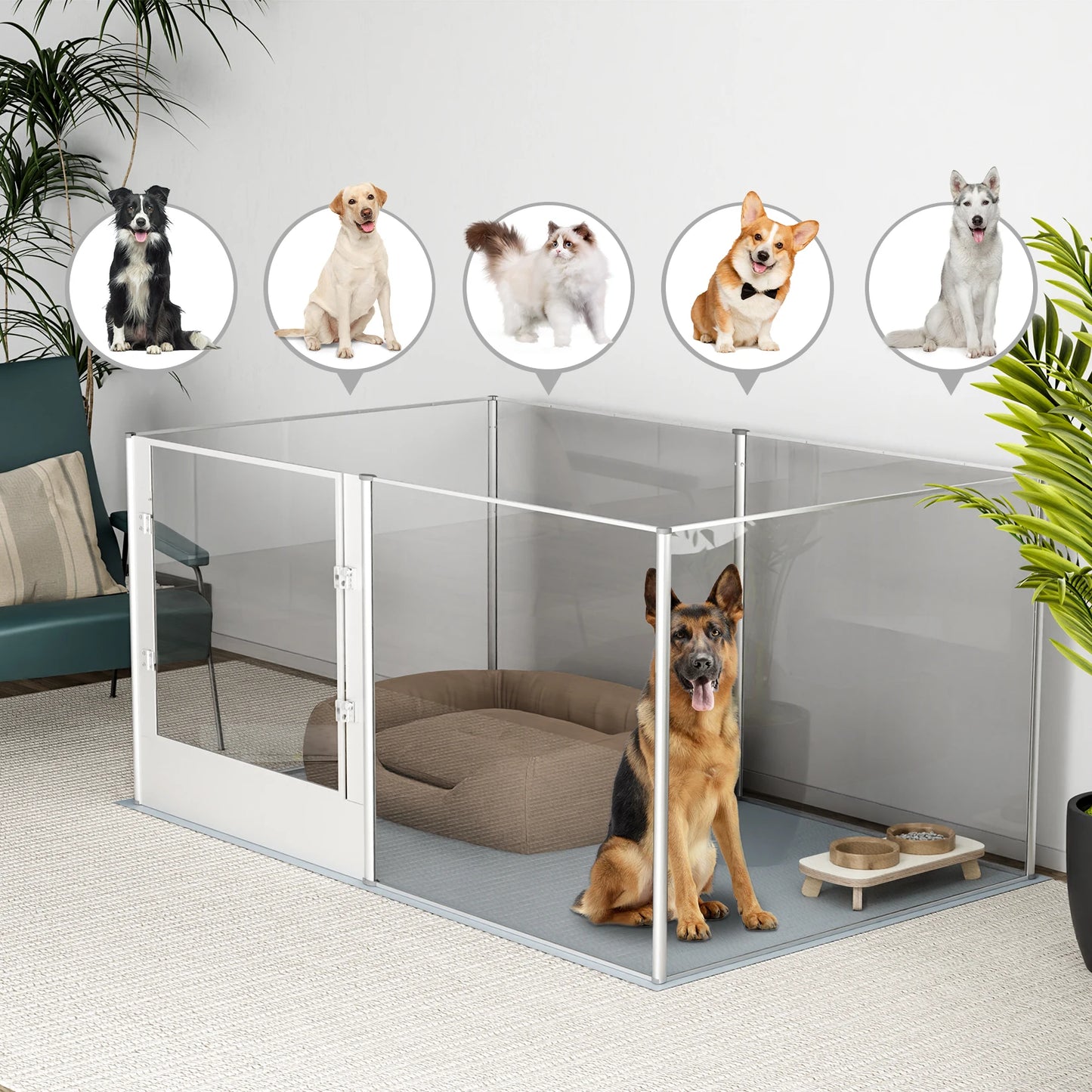 Acrylic Dog Playpen Fence, Pet Clear Exercise Play Pen, Whelping Box with Waterproof Fertility Pad, for Cats, Dogs, Kittens, Puppies