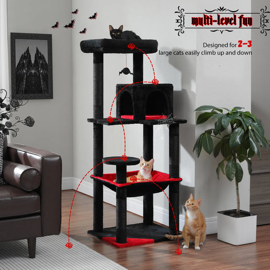 Gothic Cat Tree for Indoor Cats, Tall Cat Tower with Super Large Hammock, Sisal Covered Scratching Post, Cozy Condo Top Perch