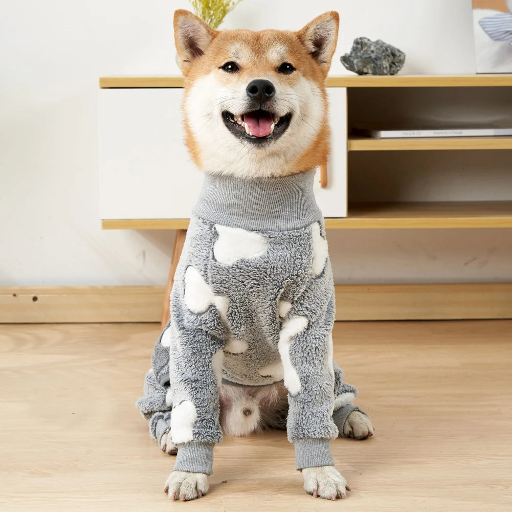 Soft Dog Pajama - 4 Legged Warm Fleece - Stretchable Dog Pajamas, Onesie Pet Pjs, Full Body Cover - Dog Jumpsuit Clothing