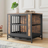 Wooden Dog Crate Table, 27.48" Decorative Pet Crate House, 2 Sliding Doors, Thick Iron Door Frame, Indoor Kennel for Small Dog