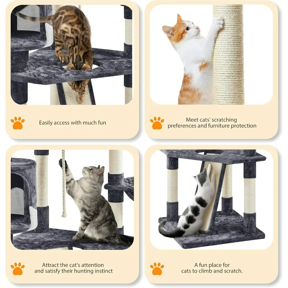Tall Indoor Cat Tower, Multiple Cats, Many Levels