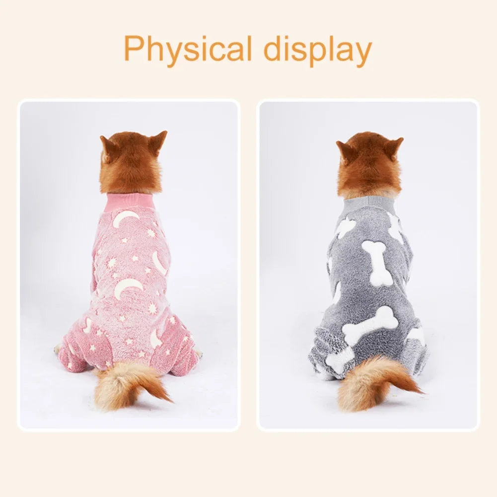 Soft Dog Pajama - 4 Legged Warm Fleece - Stretchable Dog Pajamas, Onesie Pet Pjs, Full Body Cover - Dog Jumpsuit Clothing