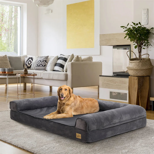 Large, XL, XXL Calming Dog Bed, Orthopedic Memory Foam Sofa Couch, Waterproof Removable Cover, Plush Mat for Large Dogs