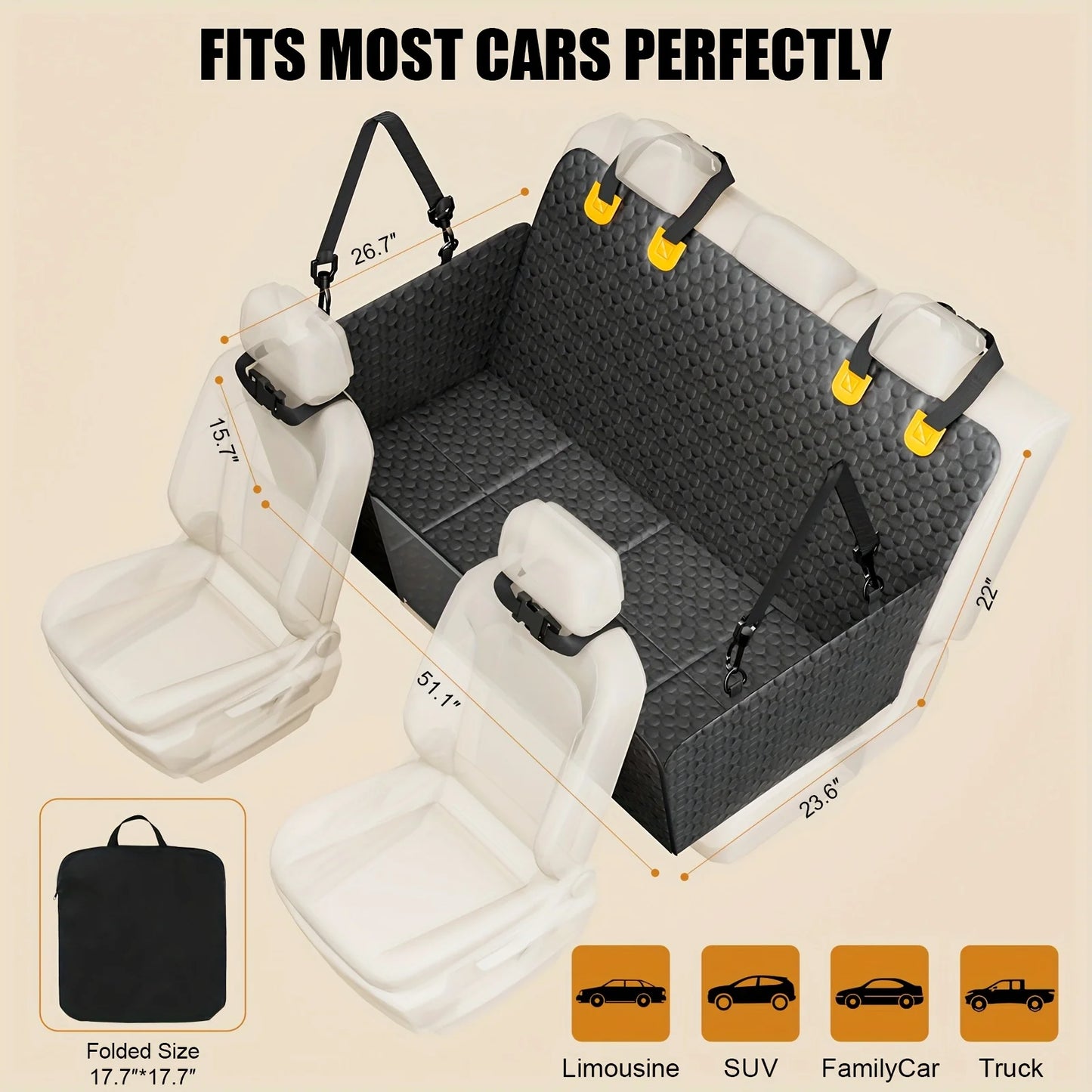 Dog Car Seat Cover for Back Seat, Hard Bottom Back Seat Extender for Dogs, Hammock for Car