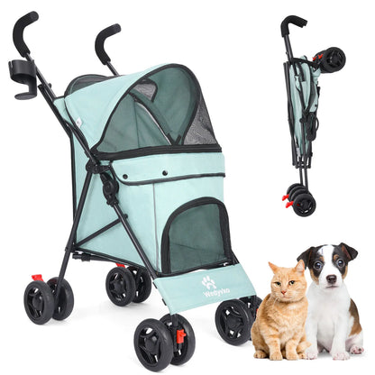 Pet Dog Stroller, 4 Wheels Puppy Stroller, Wheels Rotate with Brakes, Storage for Dogs Cats Travel, Pet Supplies Outdoor