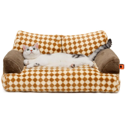 Pet Couch Bed 26×19×13 Inch, Washable Cat Bed, for Medium Small Dogs Cats up to 25 lbs, Fluffy Cat Couch Black White