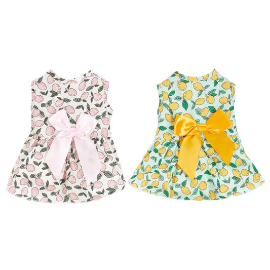 Beautiful Pet Skirt, Decorated Cat/Dog Skirt, Breathable Lemon Printing, Summer Dog Two-Legged Clothes