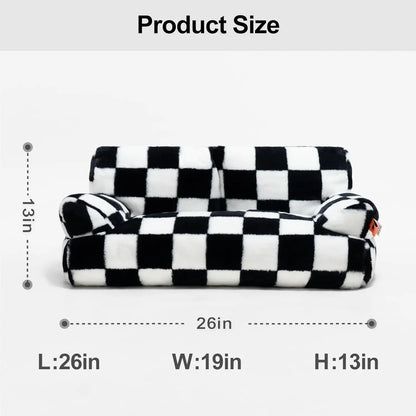 Pet Couch Bed 26×19×13 Inch, Washable Cat Bed, for Medium Small Dogs Cats up to 25 lbs, Fluffy Cat Couch Black White