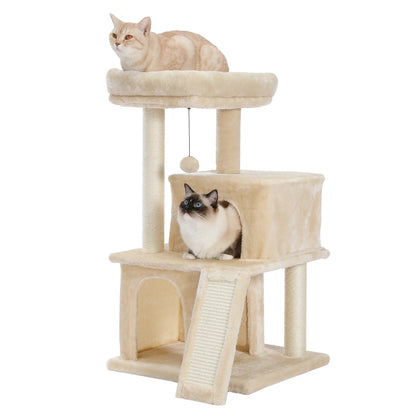 Small Tree Tower Cat with Scratching Pad, Two Large Condos, Cat Scratching Post, Indoor Kitten House, Two Colors