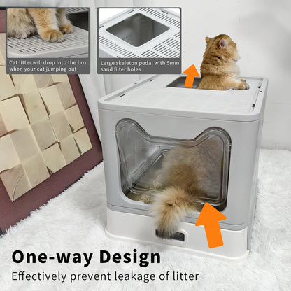 Stainless Steel Cat Litter Box with Lid, Front Entry and Top Exit, Toilet Box with Litter Scoop for Kittens, Easy Cleaning