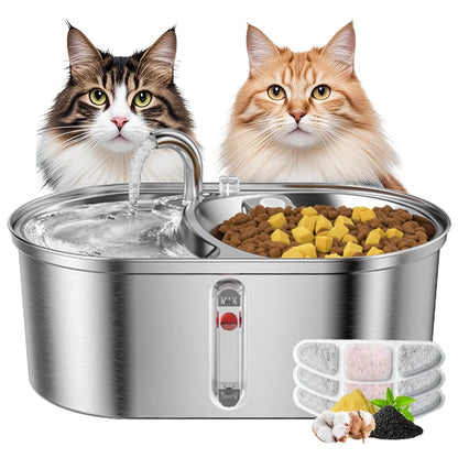 Stainless Steel Pet Water Fountain, 0.8 GAL 2-IN-1 Automatic,  Water Level Marker, Suitable For Dogs Cats And Multiple Pets