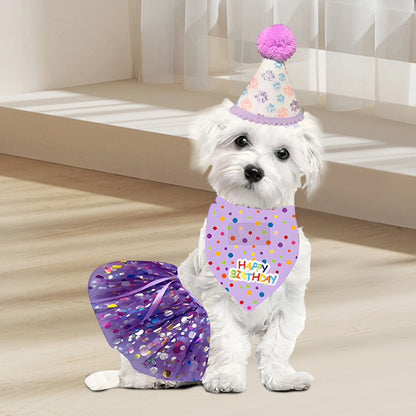 Cute Dog Birthday Costume Set, Adorable Party Hat, Matching Skirt and Scarf, Indoor and Outdoor Pet Celebrations