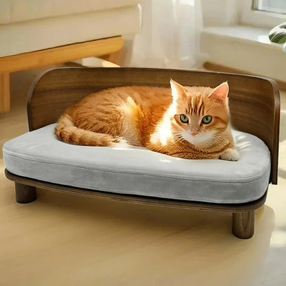 Elevated Pet Bed, Kitten Cat Sofa Bed, for Small Dogs, Solid Wood Legs and Bent Wood Backrest, Removable Washable Cover