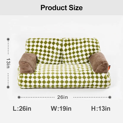 Pet Couch Bed 26×19×13 Inch, Washable Cat Bed, for Medium Small Dogs Cats up to 25 lbs, Fluffy Cat Couch Black White