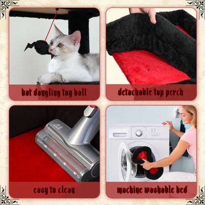 Gothic Cat Tree for Indoor Cats, Tall Cat Tower with Super Large Hammock, Sisal Covered Scratching Post, Cozy Condo Top Perch