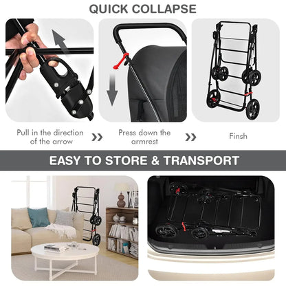 Double Pet Stroller with 2 Detachable Carrier Bags, Safety Belt, 4 Lockable Wheels Cat Stroller, Travel Carrier Strolling Cart