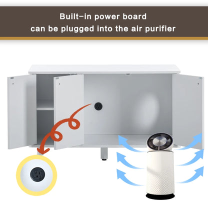 Litter Box Enclosure, Cat Litter Box, Furniture with Hidden Plug, 3 Doors, Indoor Cat Washroom, Storage Bench , White