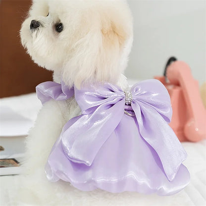 Adorable Small Dog Tutu Dress with Bowknot Lace, Princess Puppy Clothes, Outfit Apparel Female, Cute Cat or Dog Skirt, Patchwork Pet Dress