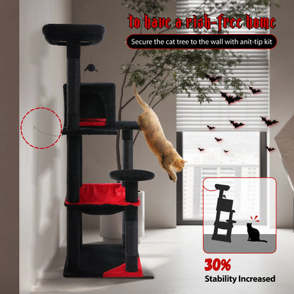 Gothic Cat Tree for Indoor Cats, Tall Cat Tower with Super Large Hammock, Sisal Covered Scratching Post, Cozy Condo Top Perch