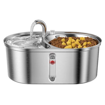 Stainless Steel Pet Water Fountain, 0.8 GAL 2-IN-1 Automatic,  Water Level Marker, Suitable For Dogs Cats And Multiple Pets