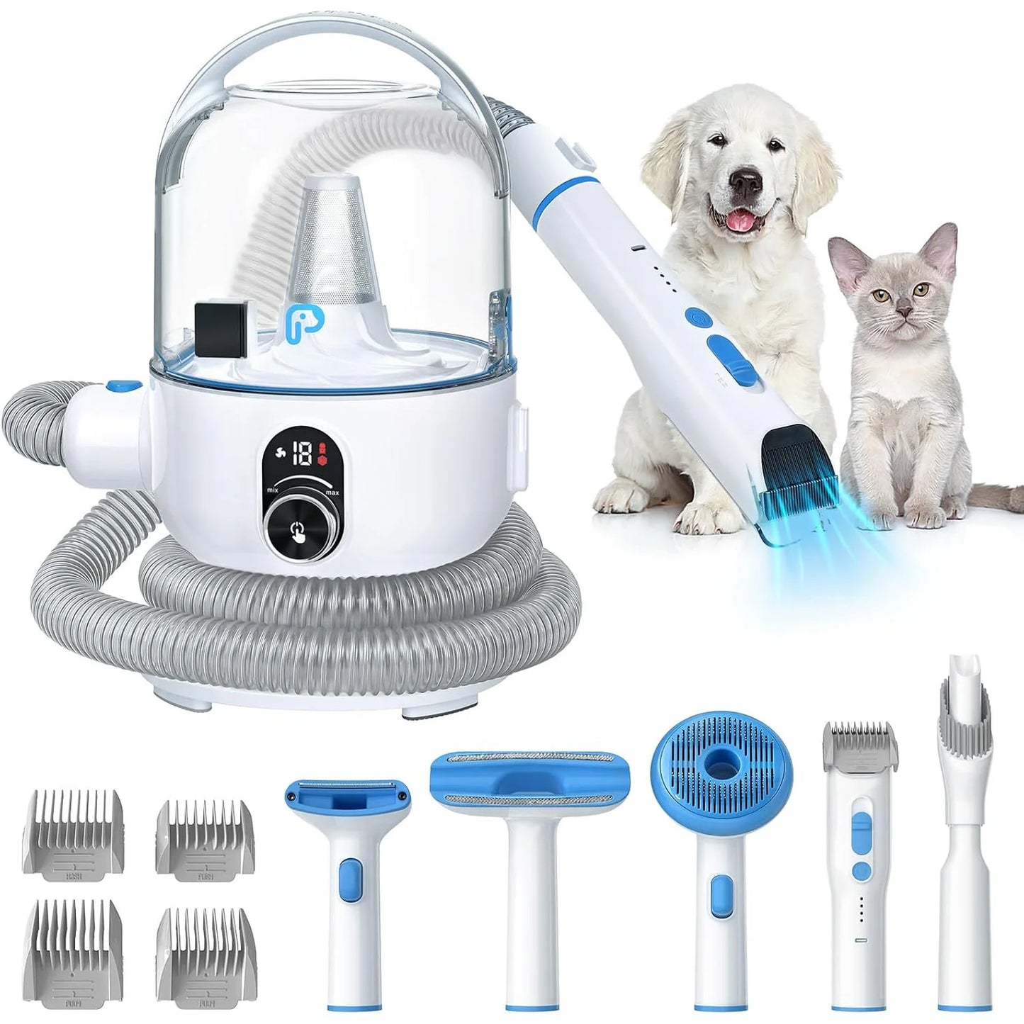 Deluxe Pet Grooming Kit, 2L Vacuum Suction 99% Pet Hair, Professional Quiet Dog Grooming, Vacuum Kit with 5 Grooming Tools