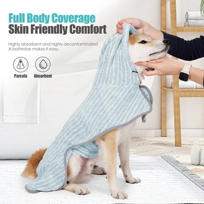 Pet Bathrobe Dog or Cat, Fast Water Absorbent Towel, for Large Medium Small Dogs, Soft Adjustable  Drying Coat