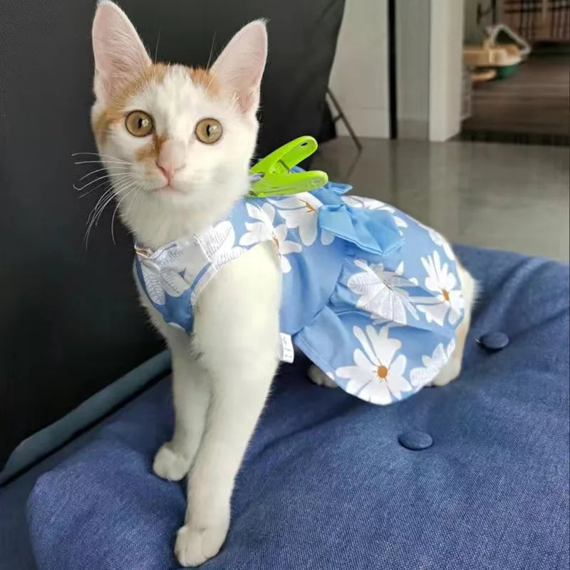 Fashion Cat Dresses With Bow, Cats & Small Dogs, Sphynx, Chihuahua, Fruit Flower Print Pet Clothes