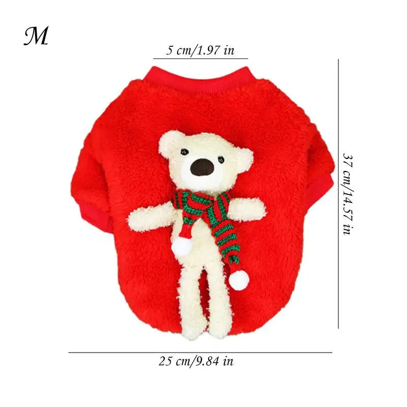 Pet Christmas Costumes, Winter Plush Dress, Warm Dog Hoodie, Dog Holiday Apparel With Bear