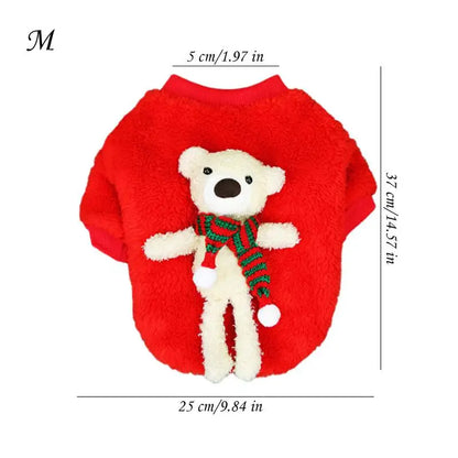 Pet Christmas Costumes, Winter Plush Dress, Warm Dog Hoodie, Dog Holiday Apparel With Bear