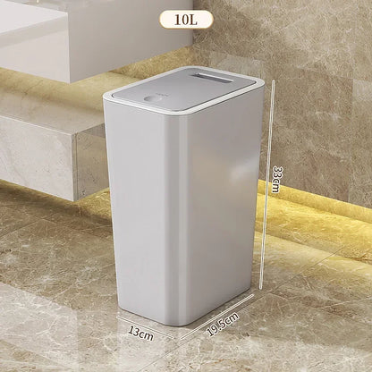 10L Odor Proof Trash Can, One-Touch Modern Design, Durable Plastic, Bathroom, Kitchen, Space Saving & Leakproof