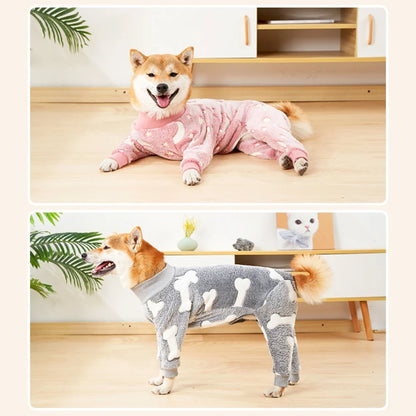 Soft Dog Pajama - 4 Legged Warm Fleece - Stretchable Dog Pajamas, Onesie Pet Pjs, Full Body Cover - Dog Jumpsuit Clothing