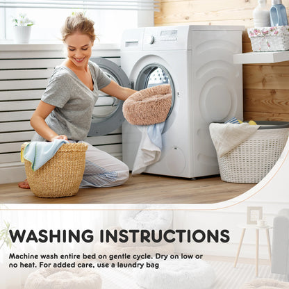 Calming Dog Bed for Small to Medium Dogs, Washable Pet Bed Anti-Slip, Round Fluffy Plush Dog Bed