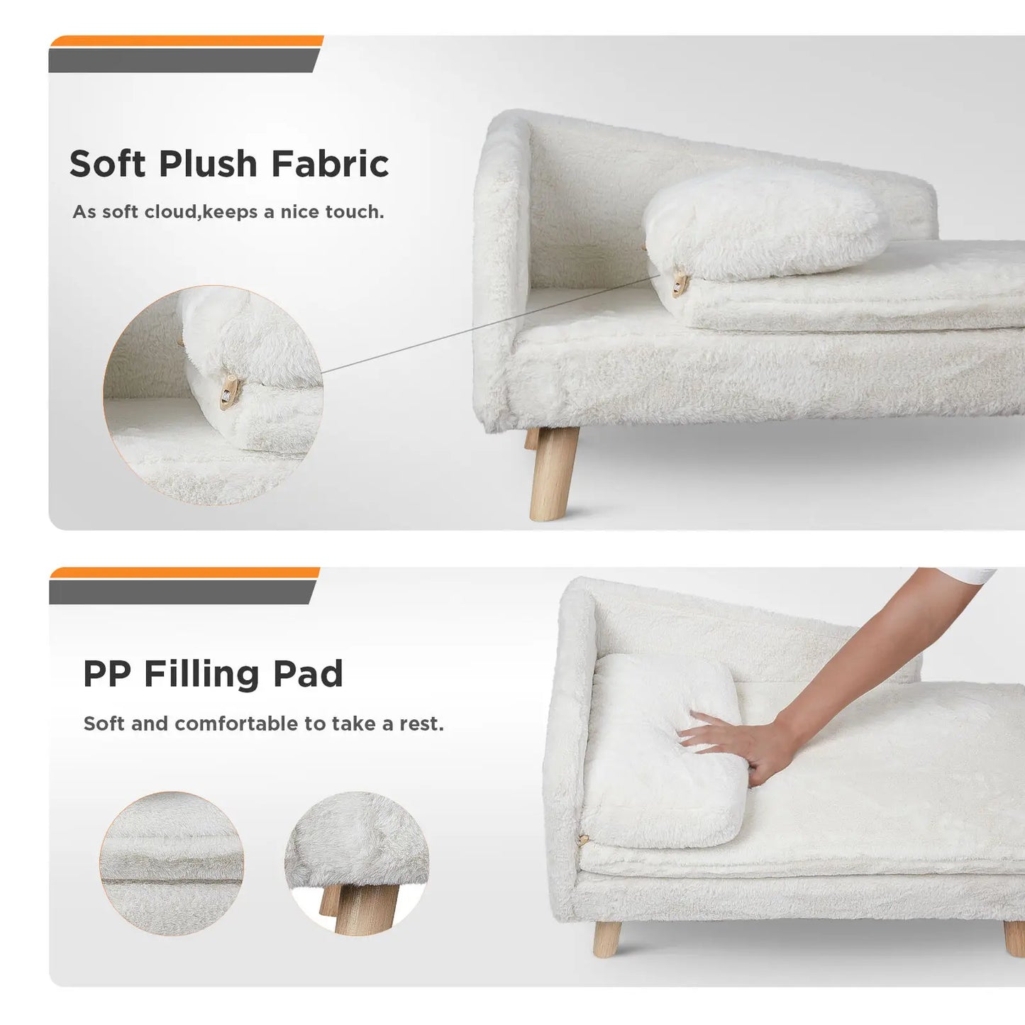 Elevated Pet Bed, Solid Wood Leg, Dog/Cat Sofa for Indoor, L Shape Plush Couch, Lounge with Soft Cushion