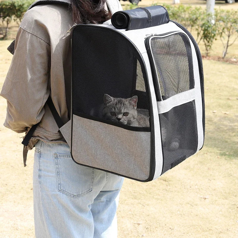 Pet Cat Backpacks, Breathable Outdoor Cat Carrier, Shoulder Bag for Small Dogs Cats, Portable Travel, Folding Backpack, Pet Supplies