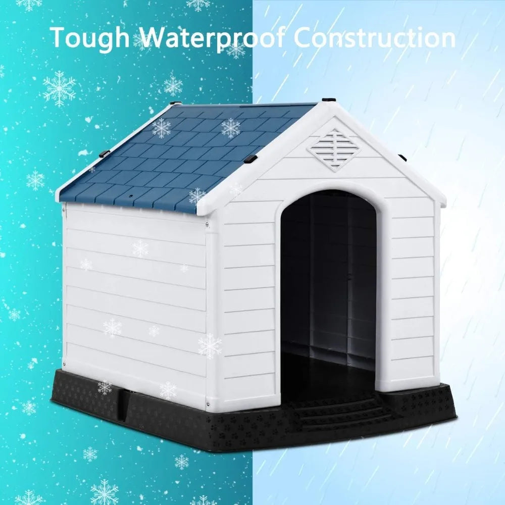 Waterproof Plastic Dog House, With Air Vents and Elevated Floor, Medium-Sized, For Outdoor Use, Easy Assembly