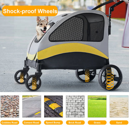 Portable Dog Stroller, 4 Wheels for Large Dogs, Foldable Pet Dog Cat Travel, Carriage Stroller, Breathable Carrier