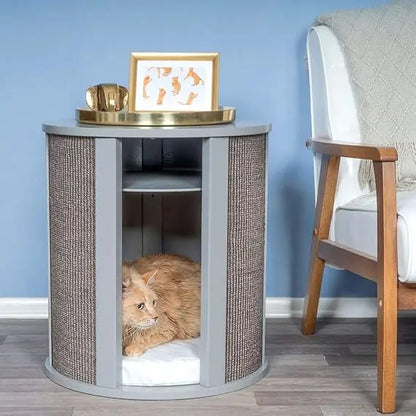 Purrrrfect End Table, Cat Bed Cave, Black Espresso, Multipurpose Wood Cat Furniture, Nightstand, Easy to Clean, Covered Cat Bed