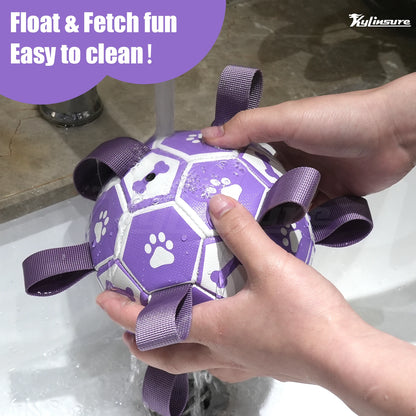 Dog Toys, Soccer Ball with Straps, Interactive Dog Toys, Tug of War, Puppy Birthday Gifts, Water Toy, Durable Dogs Balls