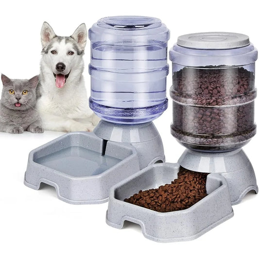 Automatic Pet Feeder, Water Dispenser, Dogs Cats, Self Feeding Gravity, Refill Easy Clean, 1 Gallon Durable Plastic, BPA-Free