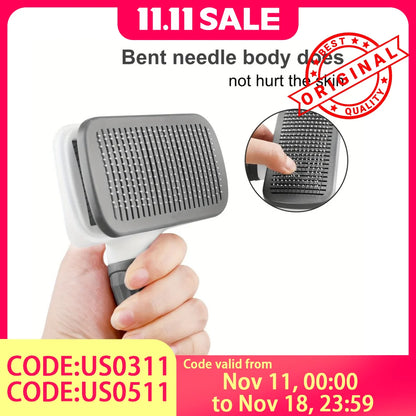 2-in-1 Pet Grooming Brush - Massaging Deshedder, Easy Cleanup