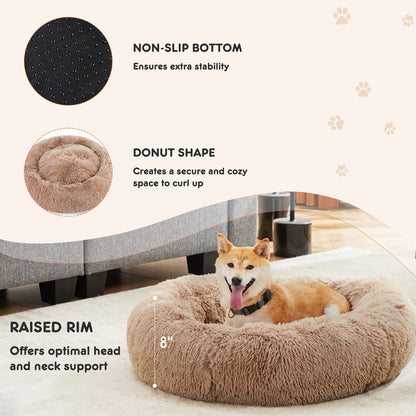 Calming Dog Bed for Small to Medium Dogs, Washable Pet Bed Anti-Slip, Round Fluffy Plush Dog Bed